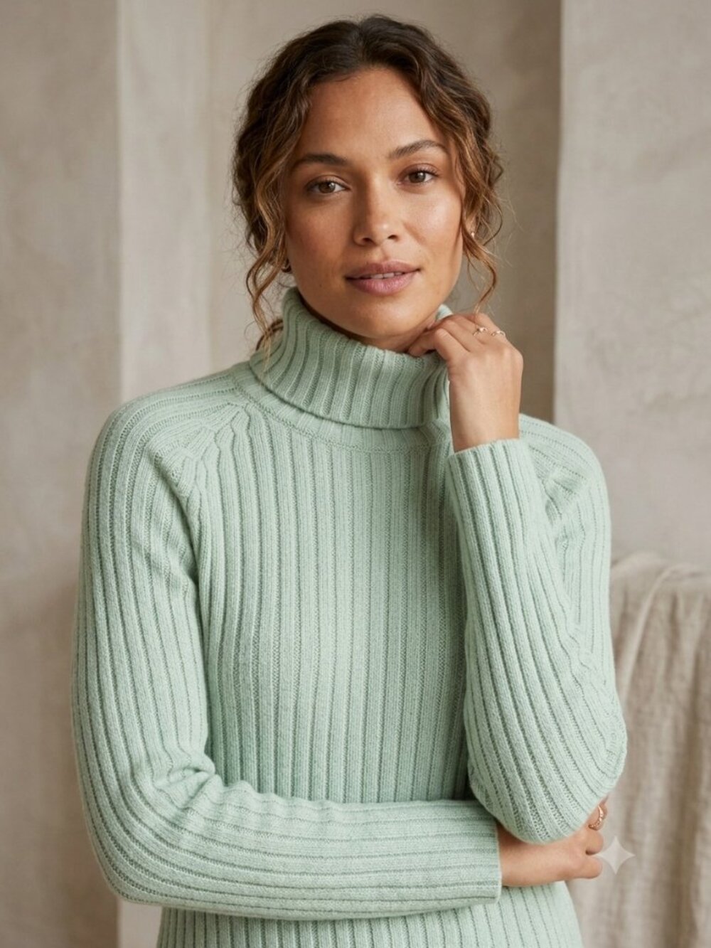 Gap Ribbed Cotton Turtleneck Top Size L Mint Green NWOT 100% Cotton Long Sleeve